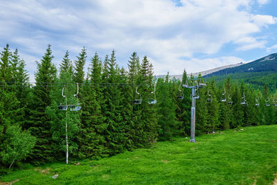 Mountains with open cable cars lift, karpacz, poland