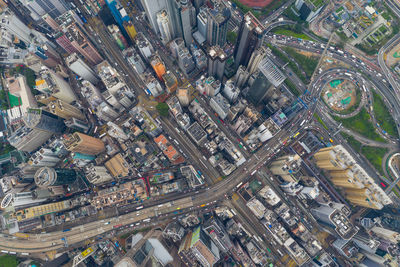 High angle view of city street and buildings