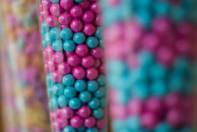 Close-up of pink and blue candies