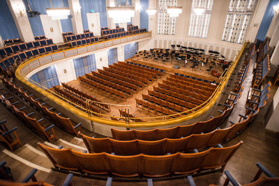 High angle view of empty seats in building