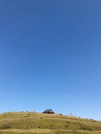 Scenic view of field against clear blue sky