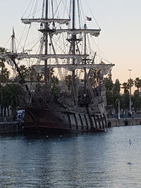 View of marina against clear sky