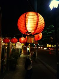 Red lanterns hanging at night