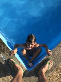 High angle view of boy in swimming pool