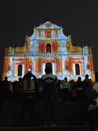 Low angle view of temple at night