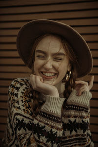 Portrait of a smiling young woman in winter