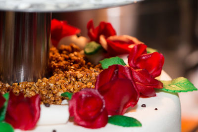 Close-up of strawberries in plate on table
