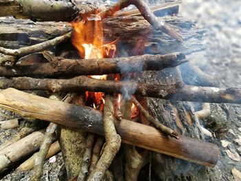High angle view of bonfire