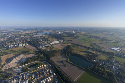 Aerial view of landscape against clear sky