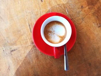 High angle view of cappuccino on table