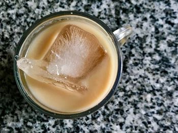 High angle view of coffee on table