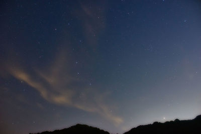 Low angle view of silhouette trees against sky at night