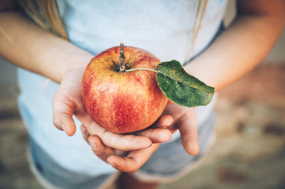 Close-up of woman holding apple