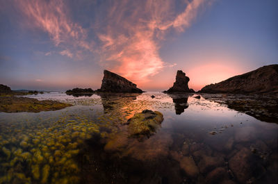 Scenic view of sea against sky at sunset