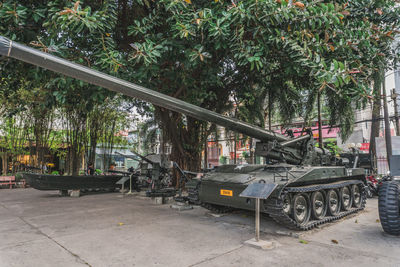 Street amidst trees and plants in city