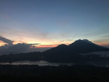 Scenic view of mountains against sky during sunset