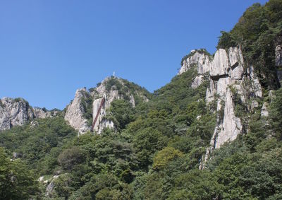 Low angle view of mountain against clear sky