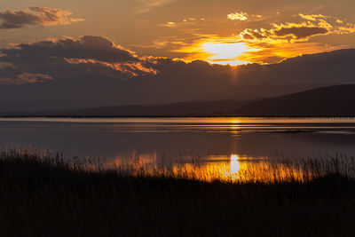 Scenic view of lake against sky during sunset