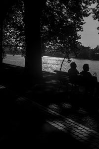 Silhouette of people sitting by tree