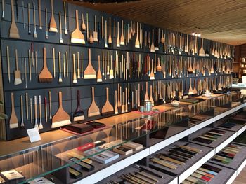 Row of books arranged in shelf