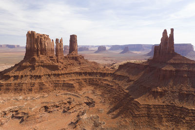 Aerial panoramas of desert landscape of iconic monument valley i