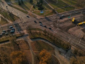 High angle view of cars on road