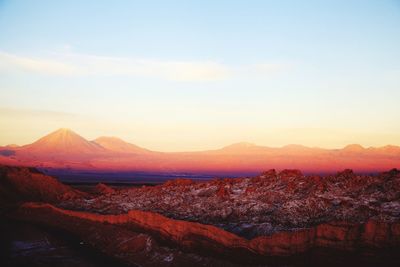 Scenic view of mountains at sunset