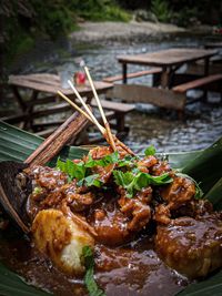 High angle view of food on table