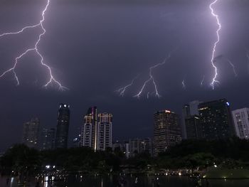 Illuminated buildings in city at night