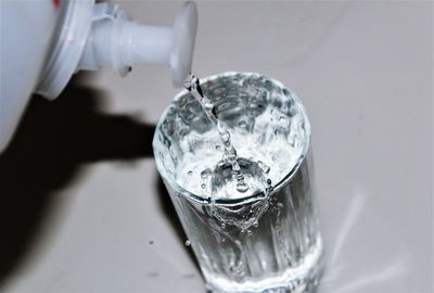 Close-up of water in glass on table