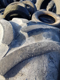 High angle view of tire in car