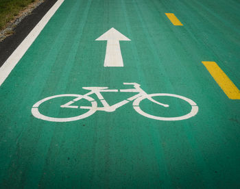 High angle view of arrow symbol on road