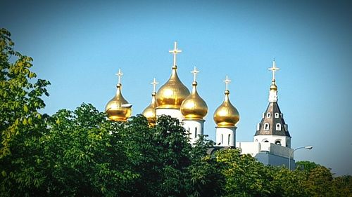 Low angle view of cathedral against clear sky