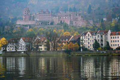 View of buildings by lake