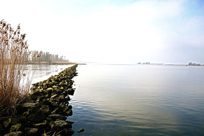 Scenic view of lake against clear sky