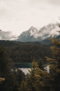 Scenic view of lake by mountains against sky
