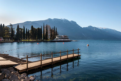 Scenic view of lake against clear sky