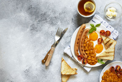 High angle view of breakfast on table