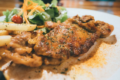 Close-up of meal served in plate