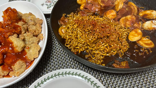 High angle view of food on table