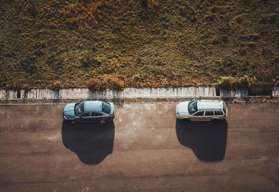 High angle view of cars on road