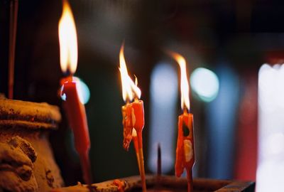 Close-up of burning candles