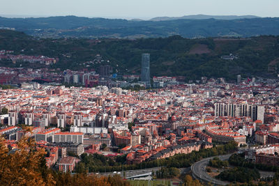 High angle view of townscape against sky