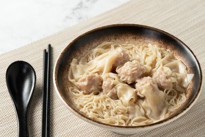 Directly above shot of pasta in bowl