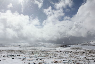 Scenic view of sea against cloudy sky