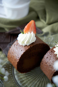 Close-up of chocolate cake in plate