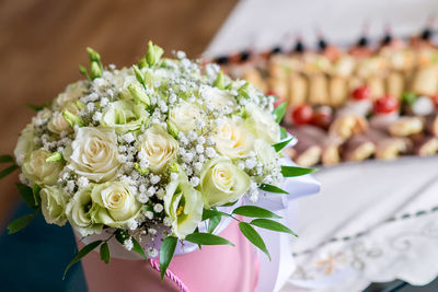 Close-up of white rose bouquet