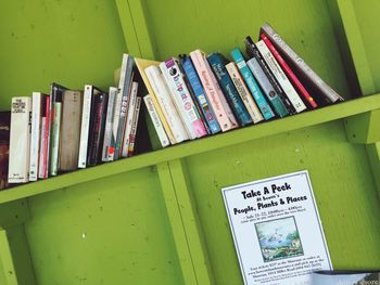 Close-up of books on shelf