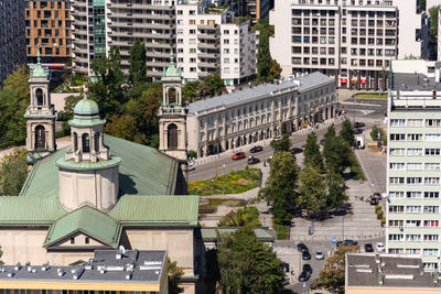 High angle view of buildings in city