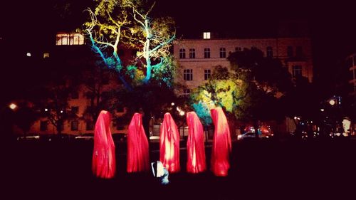 View of illuminated trees at night